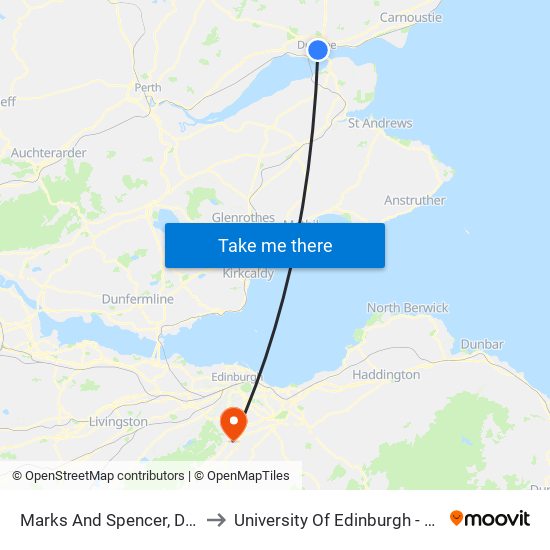 Marks And Spencer, Dundee City Centre to University Of Edinburgh - Easter Bush Campus map