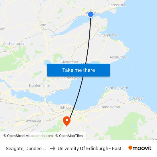 Seagate, Dundee City Centre to University Of Edinburgh - Easter Bush Campus map