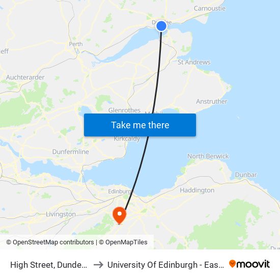 High Street, Dundee City Centre to University Of Edinburgh - Easter Bush Campus map