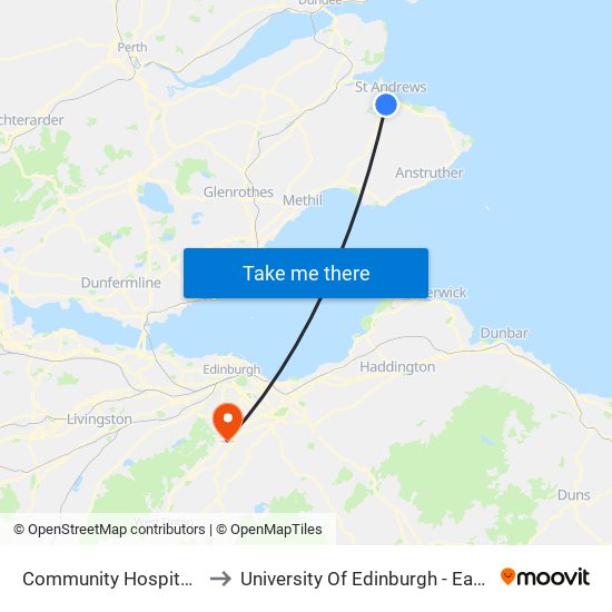 Community Hospital, St Andrews to University Of Edinburgh - Easter Bush Campus map
