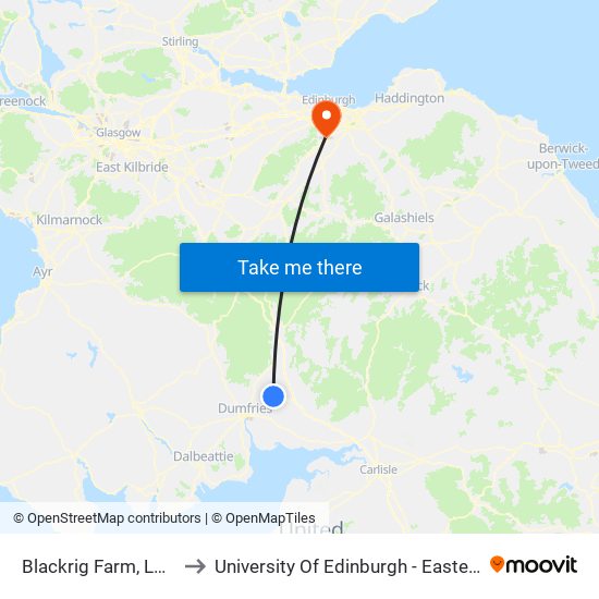 Blackrig Farm, Lochmaben to University Of Edinburgh - Easter Bush Campus map