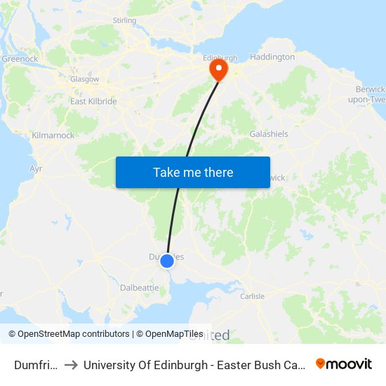 Dumfries to University Of Edinburgh - Easter Bush Campus map