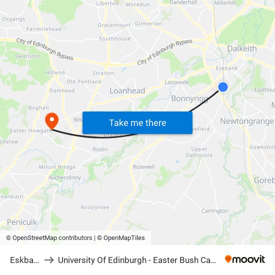 Eskbank to University Of Edinburgh - Easter Bush Campus map