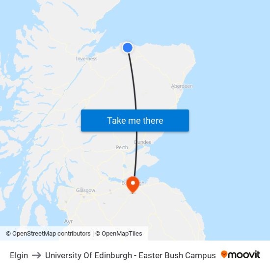 Elgin to University Of Edinburgh - Easter Bush Campus map