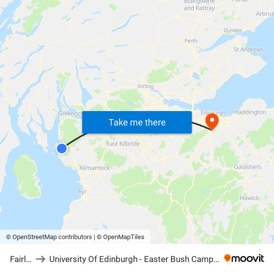 Fairlie to University Of Edinburgh - Easter Bush Campus map