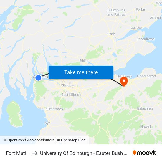 Fort Matilda to University Of Edinburgh - Easter Bush Campus map