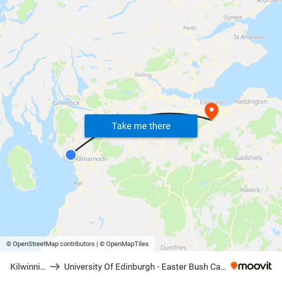 Kilwinning to University Of Edinburgh - Easter Bush Campus map