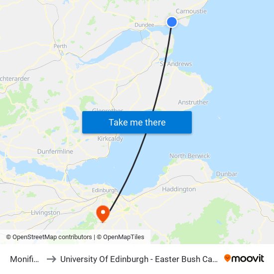 Monifieth to University Of Edinburgh - Easter Bush Campus map
