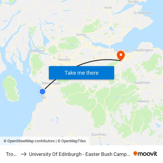 Troon to University Of Edinburgh - Easter Bush Campus map