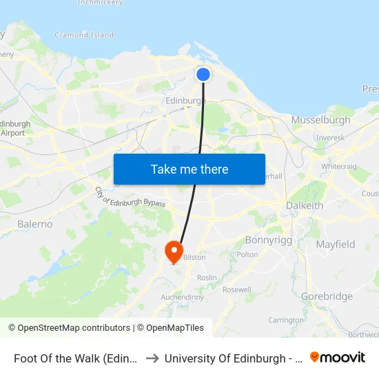 Foot Of the Walk (Edinburgh Trams), Leith to University Of Edinburgh - Easter Bush Campus map