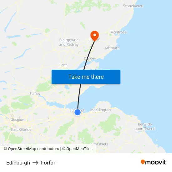 Edinburgh to Forfar map