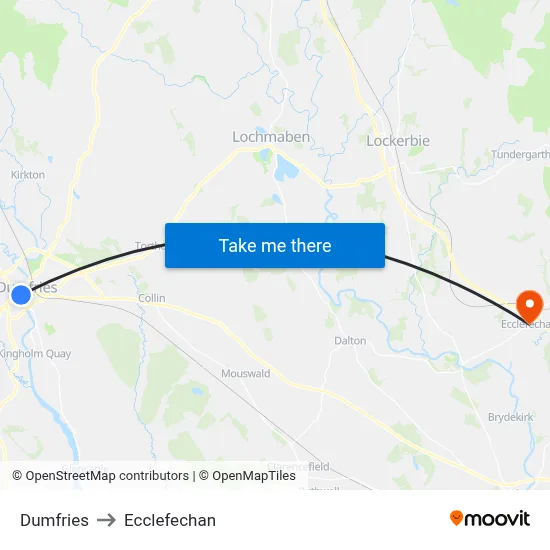 Dumfries to Ecclefechan map