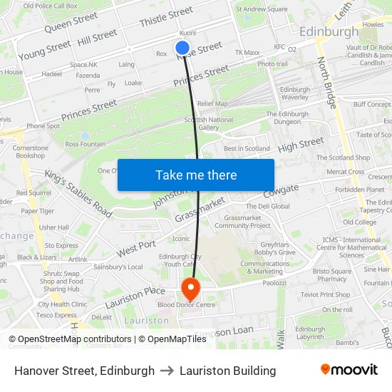 Hanover Street, Edinburgh to Lauriston Building map