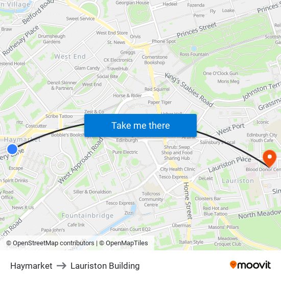 Haymarket to Lauriston Building map