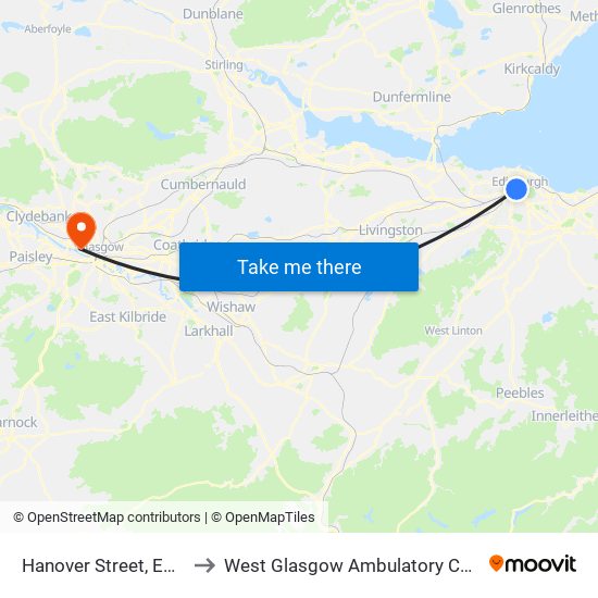 Hanover Street, Edinburgh to West Glasgow Ambulatory Care Hospital map