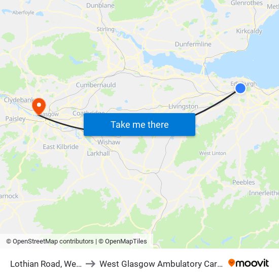 Lothian Road, West End to West Glasgow Ambulatory Care Hospital map