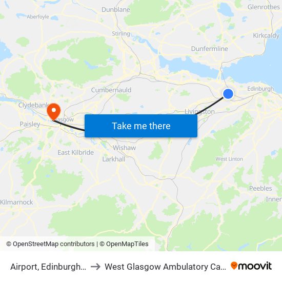 Airport, Edinburgh Airport to West Glasgow Ambulatory Care Hospital map