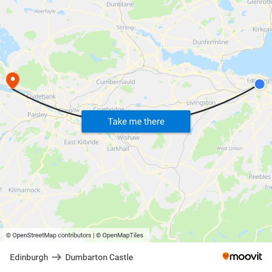 Edinburgh to Dumbarton Castle map