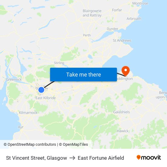 St Vincent Street, Glasgow to East Fortune Airfield map