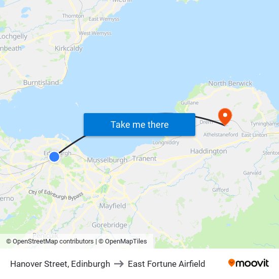 Hanover Street, Edinburgh to East Fortune Airfield map