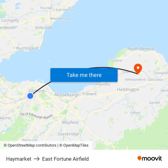 Haymarket to East Fortune Airfield map