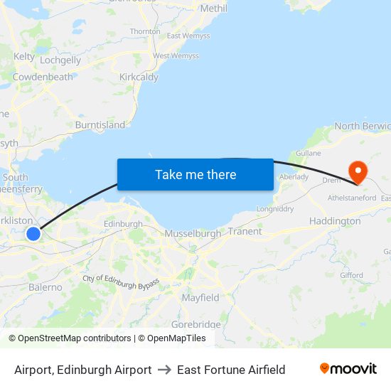 Airport, Edinburgh Airport to East Fortune Airfield map