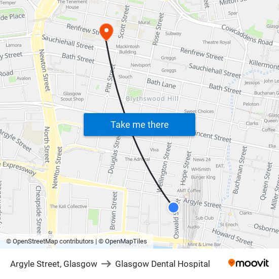 Argyle Street, Glasgow to Glasgow Dental Hospital map