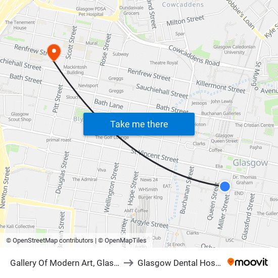 Gallery Of Modern Art, Glasgow to Glasgow Dental Hospital map
