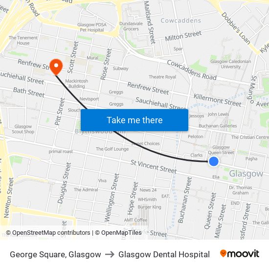 George Square, Glasgow to Glasgow Dental Hospital map
