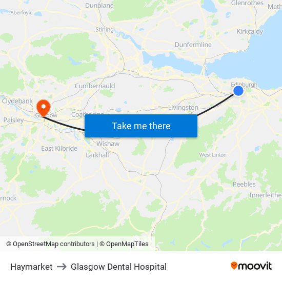 Haymarket to Glasgow Dental Hospital map