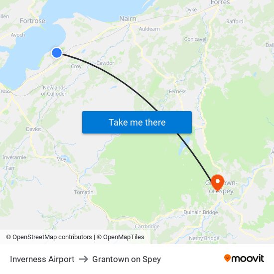 Inverness Airport to Grantown on Spey map