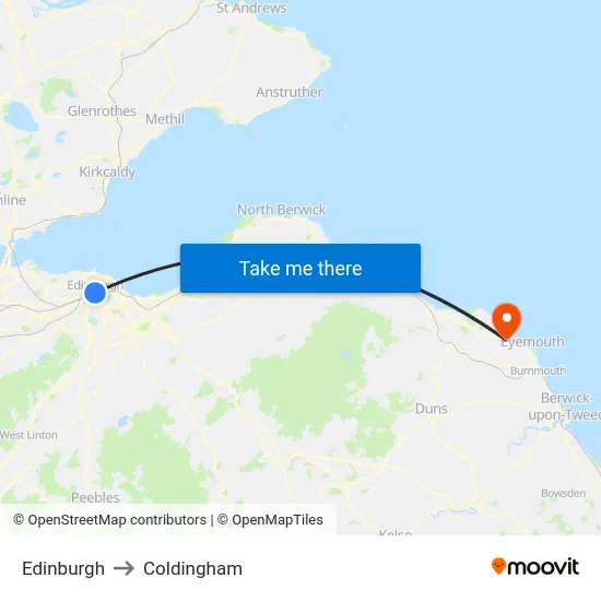 Edinburgh to Coldingham map