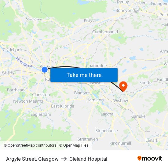 Argyle Street, Glasgow to Cleland Hospital map