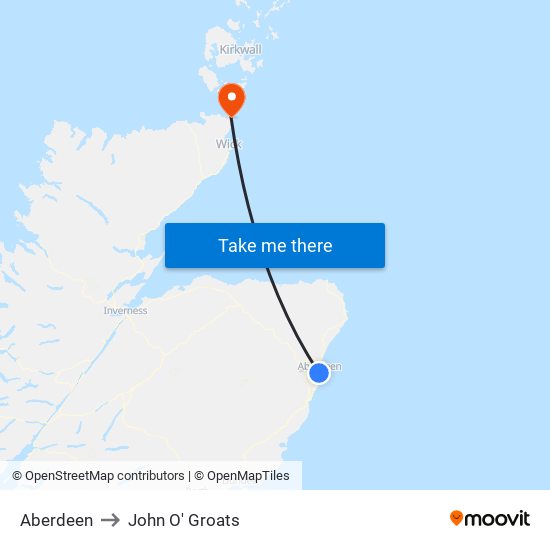 Aberdeen to John O' Groats map