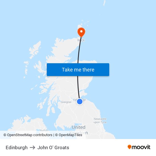 Edinburgh to John O' Groats map