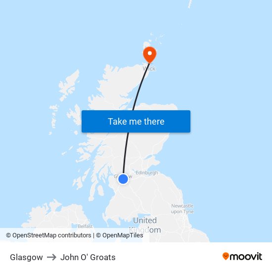 Glasgow to John O' Groats map