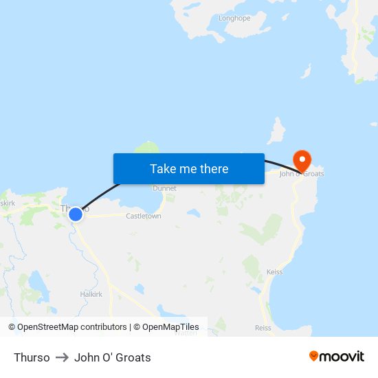 Thurso to John O' Groats map