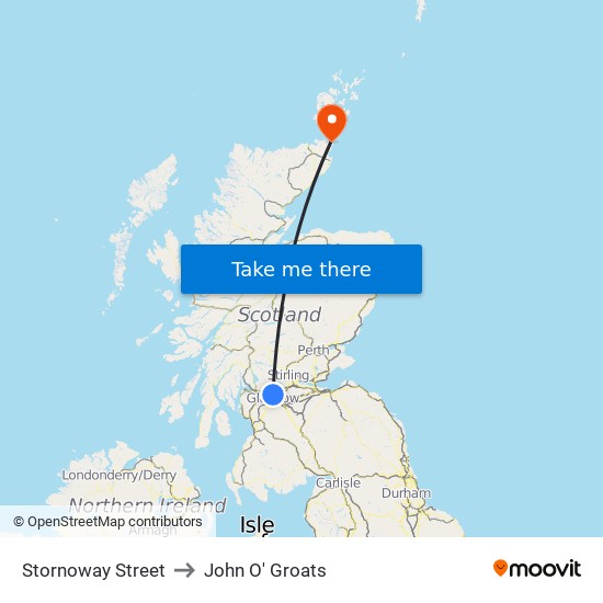 Stornoway Street to John O' Groats map