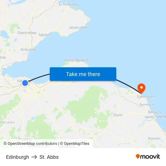 Edinburgh to St. Abbs map