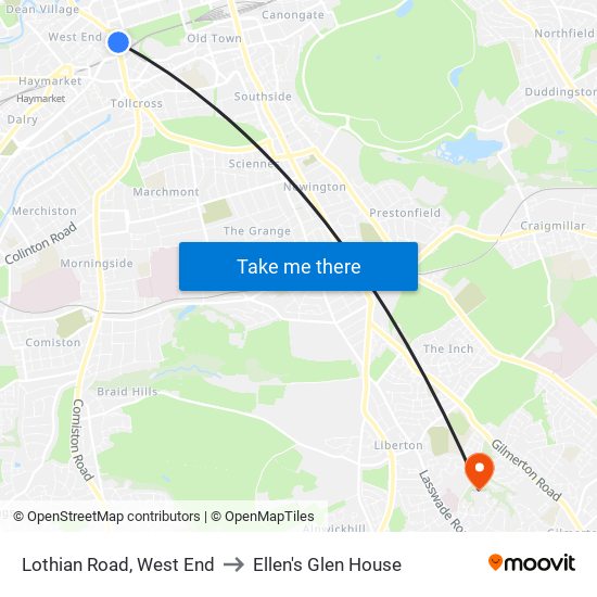 Lothian Road, West End to Ellen's Glen House map