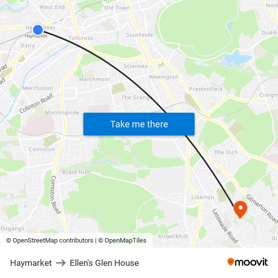 Haymarket to Ellen's Glen House map