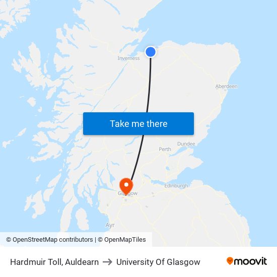 Hardmuir Toll, Auldearn to University Of Glasgow map