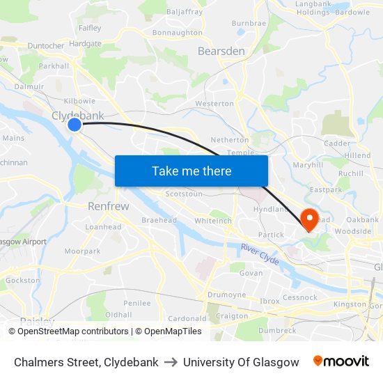 Chalmers Street, Clydebank to University Of Glasgow map