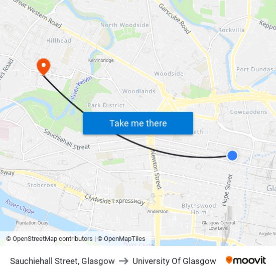 Sauchiehall Street, Glasgow to University Of Glasgow map