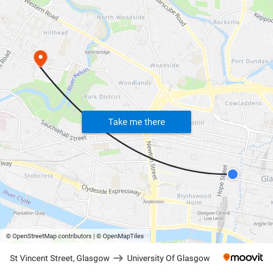 St Vincent Street, Glasgow to University Of Glasgow map