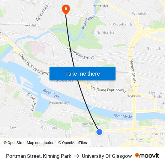 Portman Street, Kinning Park to University Of Glasgow map