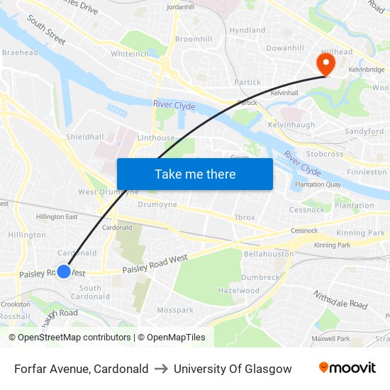 Forfar Avenue, Cardonald to University Of Glasgow map