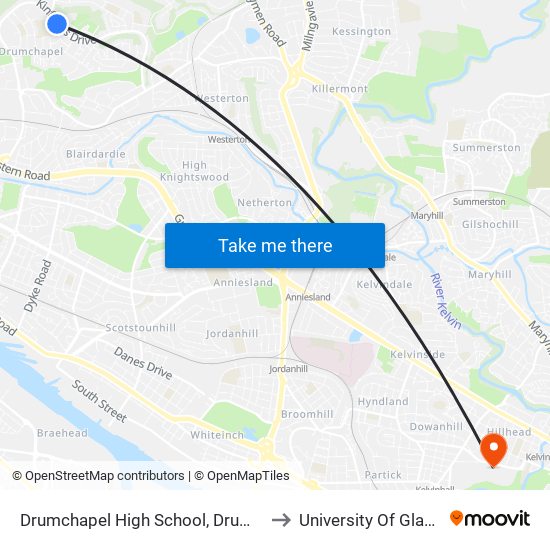 Drumchapel High School, Drumchapel to University Of Glasgow map