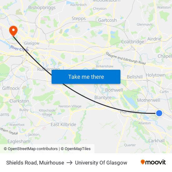 Shields Road, Muirhouse to University Of Glasgow map