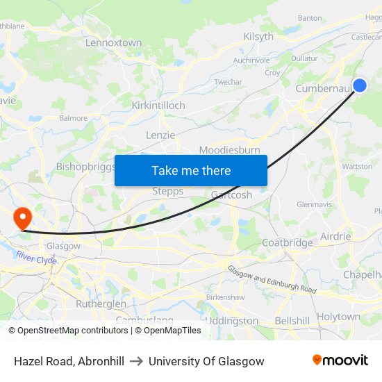 Hazel Road, Abronhill to University Of Glasgow map